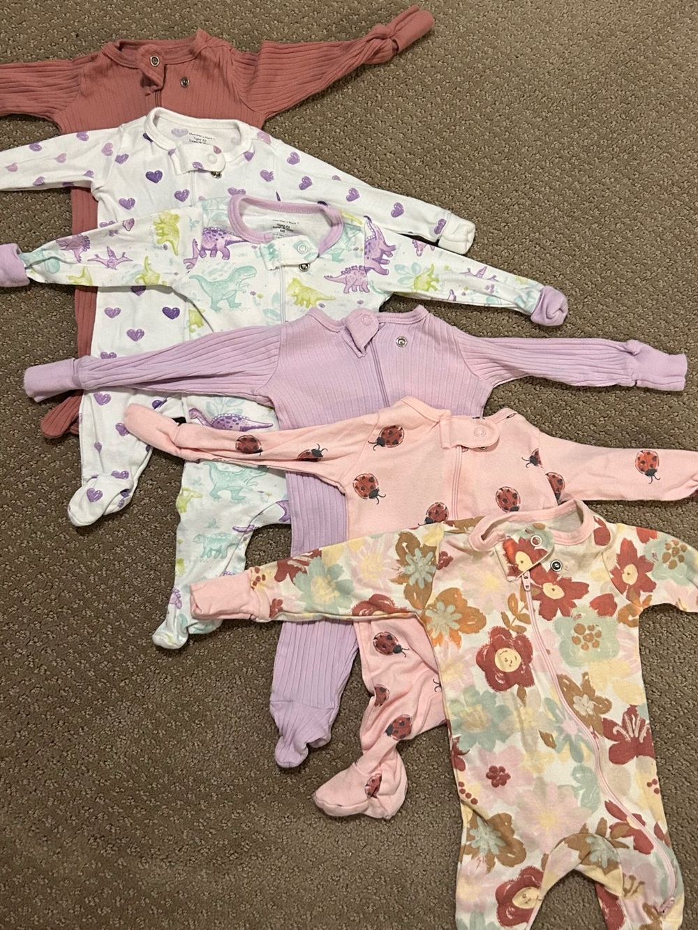 Bundle of 6 Newborn Girl Footed One-Piece Sleepers